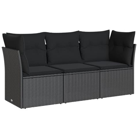 Set Divani Da Giardino 3 Pz Con Cuscini In Polyrattan Nero - Foto 1