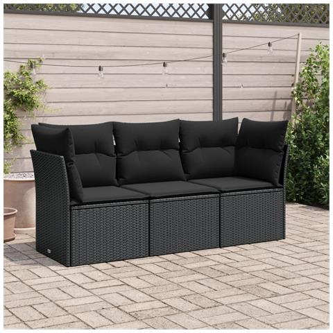 Set Divani Da Giardino 3 Pz Con Cuscini In Polyrattan Nero - Foto 2