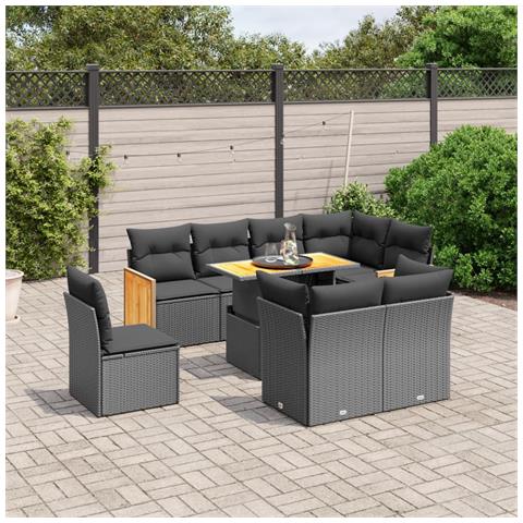 Set Divani Da Giardino 9 Pz Con Cuscini Nero In Polyrattan - Foto 3