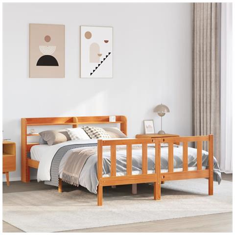 Giroletto Con Testiera Marrone Cera 120x190 Cm Massello Pino - Foto 1