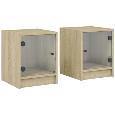 Comodini Con Ante In Vetro 2pz Rovere Sonoma 35x37x42 Cm - Foto 2