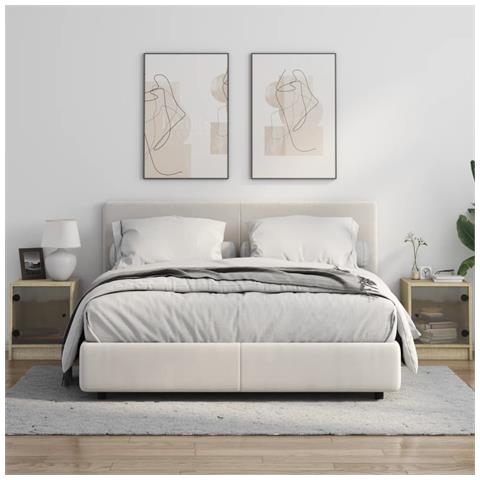 Comodini Con Ante In Vetro 2pz Rovere Sonoma 35x37x42 Cm - Foto 3