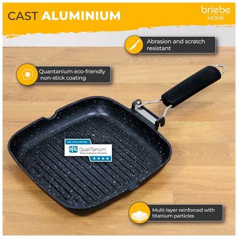 Gp1159 Bistecchiera Induzione, Antiaderente Titanio, 28x28cm, Alluminio Fuso Senza Pfoa Nero - Foto 2