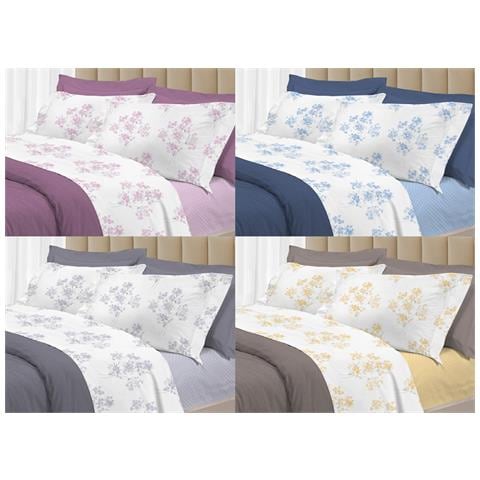 Completo Lenzuola Letto 100% Cotone Made Italy 3027 Disegno Primavera Singolo Grigio - Foto 2