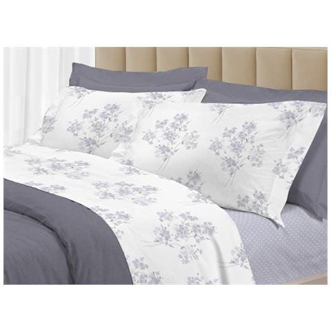Completo Lenzuola Letto 100% Cotone Made Italy 3027 Disegno Primavera Singolo Grigio - Foto 1