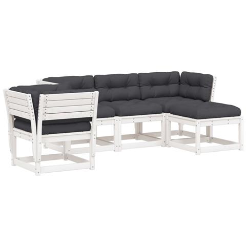 Set Salotto Giardino 5pz Con Cuscini Bianco Legno Massello Pino - Foto 2