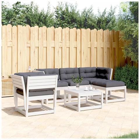 Set Salotto Giardino 5pz Con Cuscini Bianco Legno Massello Pino - Foto 1