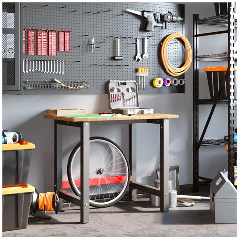 Banco Lavoro Marrone Chiaro 100x60x81,5cm Legno Massello Rovere - Foto 3