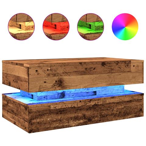 Tavolino Da Salotto Con Luci Led Legno Antico 90x50x40 Cm - Foto 2