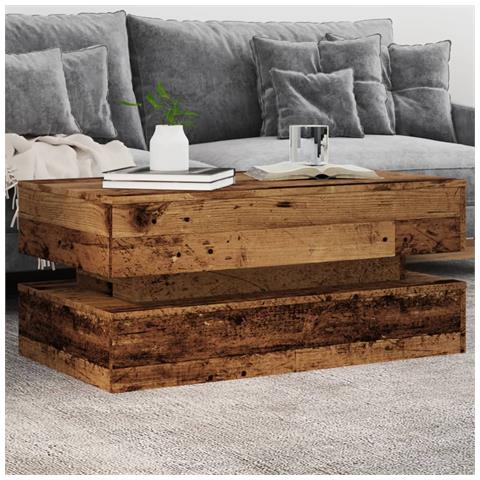 Tavolino Da Salotto Con Luci Led Legno Antico 90x50x40 Cm - Foto 1