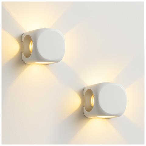 Set 2 Applique Da Muro 4 Led Lampada A Parete Bianca Luce Bianco Caldo 6x6x5cm - Foto 1