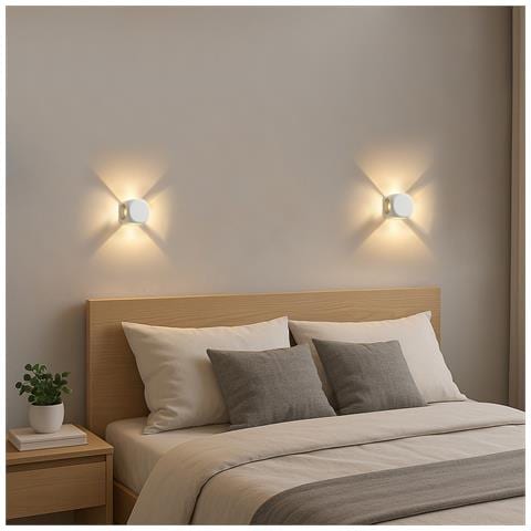 Set 2 Applique Da Muro 4 Led Lampada A Parete Bianca Luce Bianco Caldo 6x6x5cm - Foto 2
