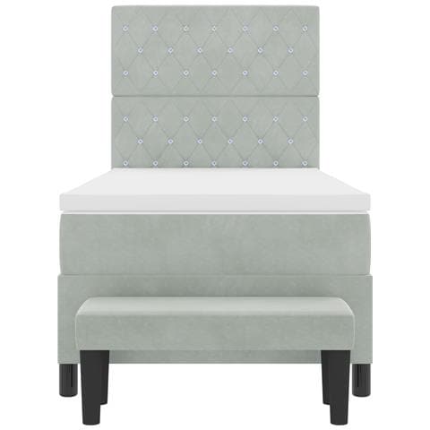 Letto con Box Spring con Materasso & Panca Grigio Chiaro 90x190 cm Velluto - Foto 9