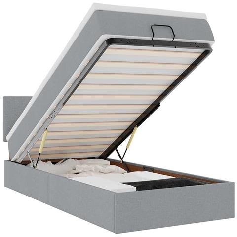 Pouf Letto con Materasso e LED Grigio Chiaro 90x200 cm Tessuto - Foto 1