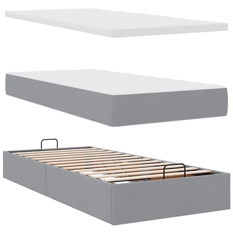 Pouf Letto con Materasso e LED Grigio Chiaro 90x200 cm Tessuto - Foto 9