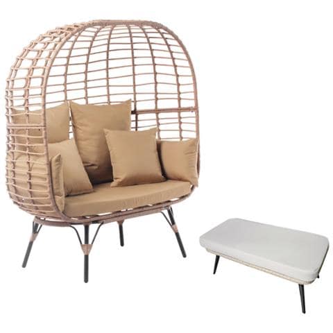 Jane Set Poltrona E Poggiapiedi Effetto Rattan Con Cuscino Beige - Foto 1