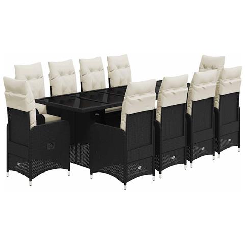 Set da Bistrò da Giardino 11 pz con Cuscini Nero in Polyrattan - Foto 1