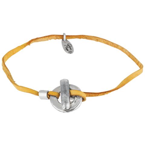 Bracciale In Pelle Color Senape Con Chiusura Ad Anello Placcata Argento - Foto 1