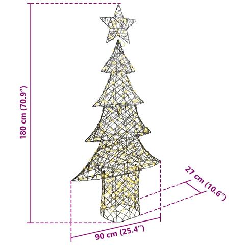 Albero di Natale con 240 LED Bianco caldo 180 cm Rattan - Foto 8