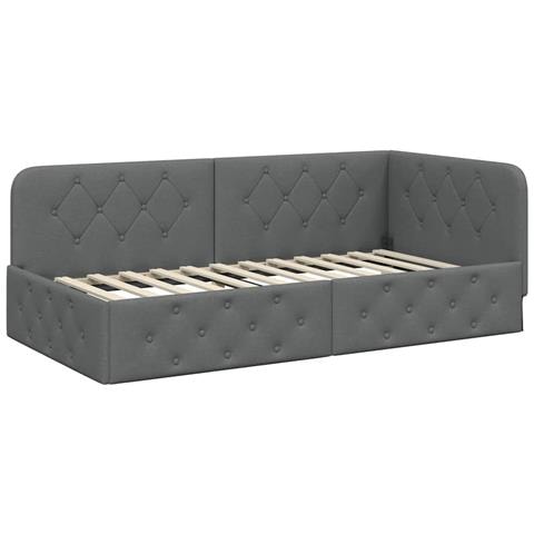 Cornice del letto ad angolo Grigio scuro 90 x 200 cm Tessuto - Foto 1