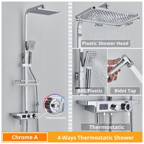 Colonna doccia, Blackswan, tipo M214, modello cromato, a 4 vie, con termostato e bocca mobile nascosta, display LCD e doccia a pressione, misura 116 cm - Foto 2