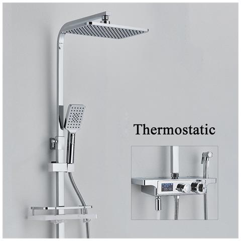 Colonna doccia, Blackswan, tipo M214, modello cromato, a 4 vie, con termostato e bocca mobile nascosta, display LCD e doccia a pressione, misura 116 cm - Foto 4