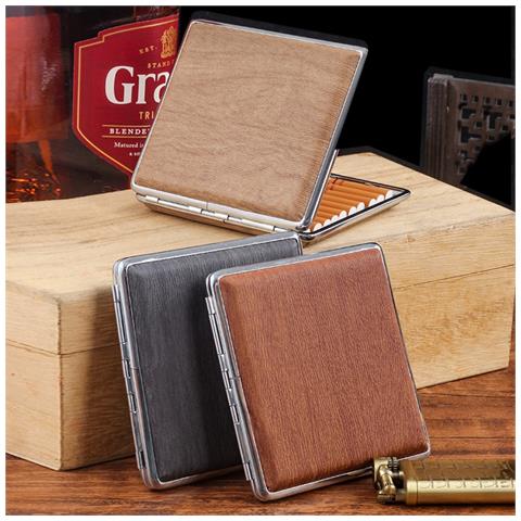 Portasigarette In Pelle Pu Con Texture In Legno - Contiene 20 Sigarette Di Dimensioni Standard Brown - Foto 5
