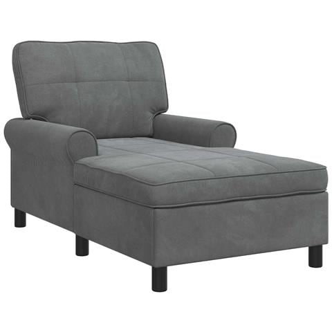 Chaise Lounge con cuscino Grigio scuro 91 x 157 x 91 cm Velluto - Foto 1