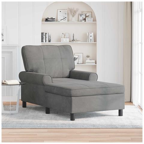 Chaise Lounge con cuscino Grigio scuro 91 x 157 x 91 cm Velluto - Foto 2