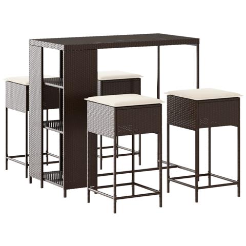 Set Bar da Giardino 5 pz con Cuscini in Polyrattan Marrone - Foto 1