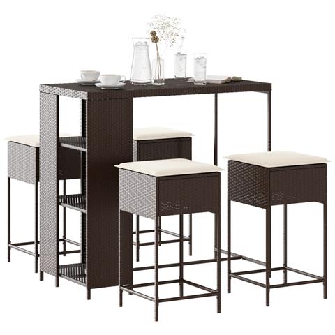 Set Bar da Giardino 5 pz con Cuscini in Polyrattan Marrone - Foto 2