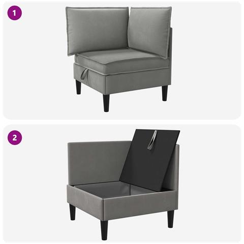 Divano Angolare con Storage Grigio scuro Velluto - Foto 9