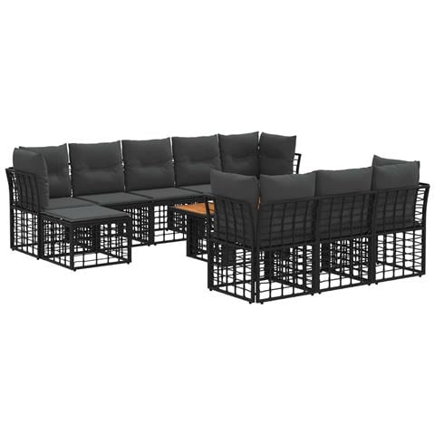 Set Divano da Giardino 11 pz Nero e Grigio scuro polyrattan - Foto 1