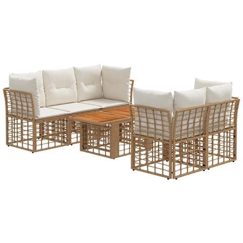 Set Divano da Giardino 6 pz Naturale e Bianco Crema polyrattan - Foto 1