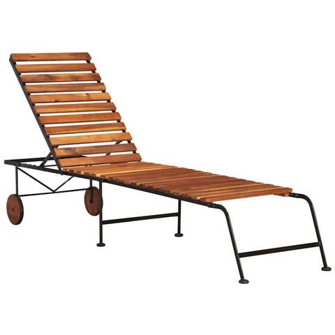 Lettino Prendisole con Gambe in Acciaio Legno Massello Acacia - Foto 1