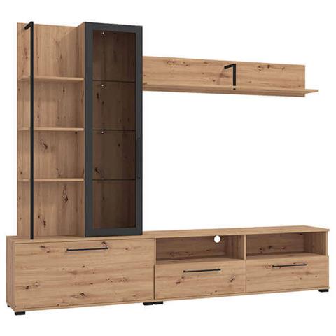 Gracie - Parete Attrezzata Con Anta, Vetrina E Due Cassetti Moderna Minimal In Legno - Foto 1