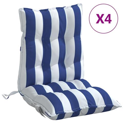 Cuscini Sedia Schienale Basso 4 Pz A Righe Blu E Bianche Oxford - Foto 2