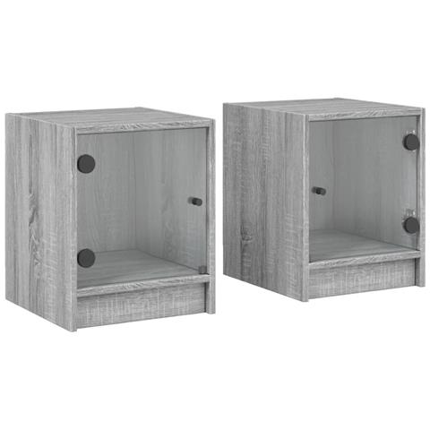 Comodini Con Ante In Vetro 2pz Grigio Sonoma 35x37x42 Cm - Foto 2