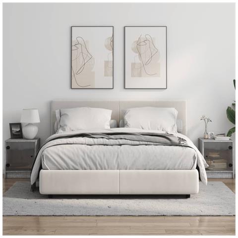 Comodini Con Ante In Vetro 2pz Grigio Sonoma 35x37x42 Cm - Foto 3