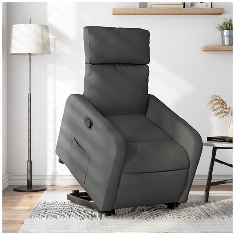 Poltrona Alzapersona Reclinabile Grigio Scuro In Tessuto - Foto 1