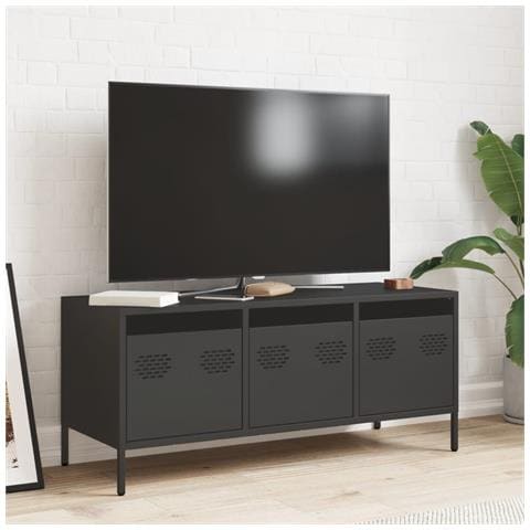 Mobile Tv Nero 101,5x39x43,5 Cm In Acciaio Laminato A Freddo - Foto 3