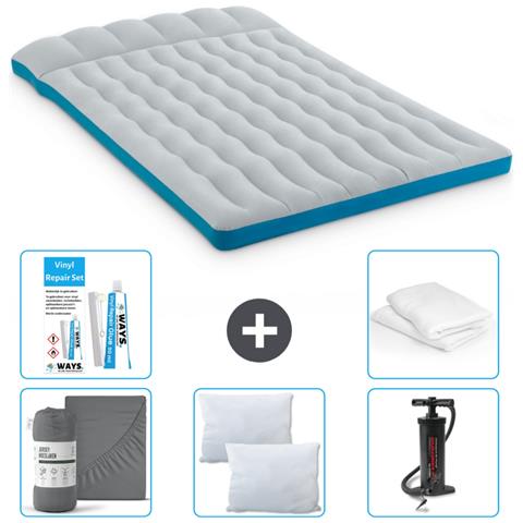 Set Materassino Gonfiabile - 193x127x24 Cm - Blu - Include Accessori Coordinati Cb9 - Foto 1