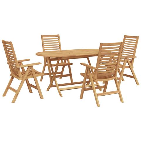 Set da pranzo da giardino 5 pezzi pieghevole in legno massello di teak, Sedie da giardino 2 pezzi in legno massello di teak - Foto 1