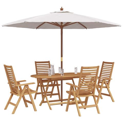 Set da pranzo da giardino 5 pezzi pieghevole in legno massello di teak, Sedie da giardino 2 pezzi in legno massello di teak - Foto 2