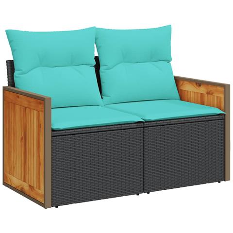 Divano da Giardino con Cuscini a 2 Posti Nero in Polyrattan - Foto 1