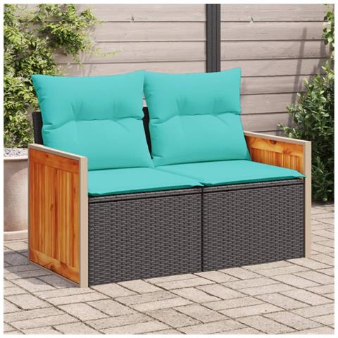 Divano da Giardino con Cuscini a 2 Posti Nero in Polyrattan - Foto 2