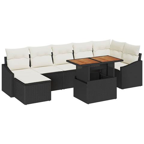 Set Divano Giardino 8 Pezzi con Cuscini Nero in Polyrattan - Foto 1