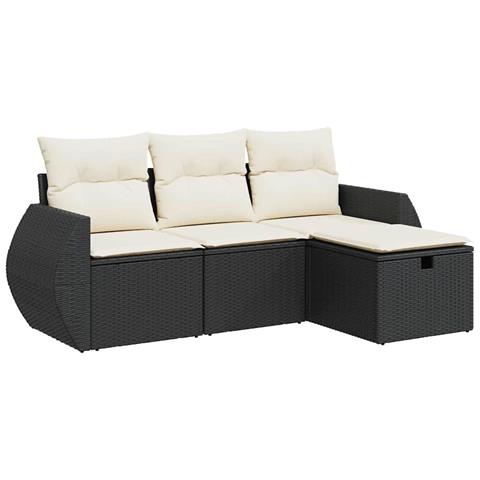 Set Divani da Giardino 4 pz con Cuscini Nero in Polyrattan - Foto 1