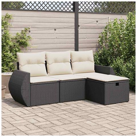 Set Divani da Giardino 4 pz con Cuscini Nero in Polyrattan - Foto 2