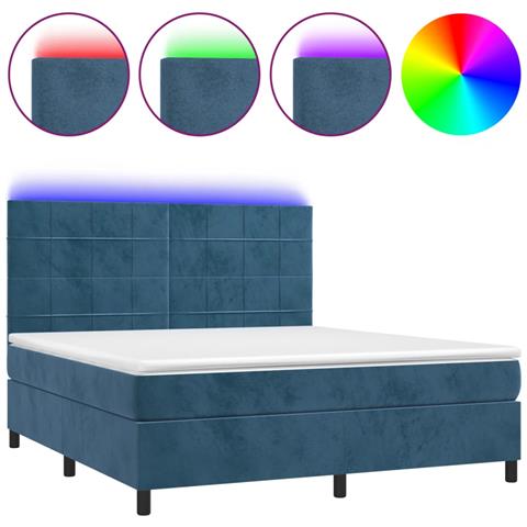 Letto a Molle con Materasso e LED Blu Scuro 160x200 cm - Foto 1